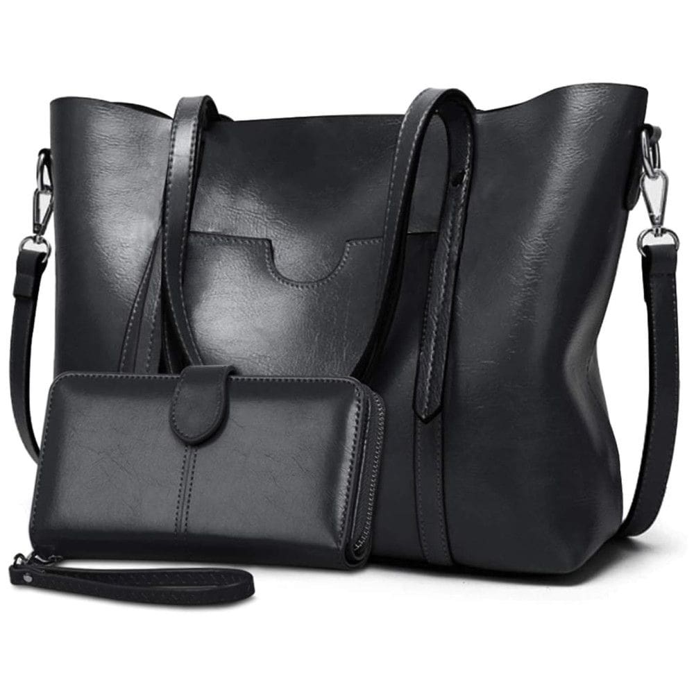 Bolsa Feminina de Ombro em Couro Sintético com Carteira, BESTOU, Preto