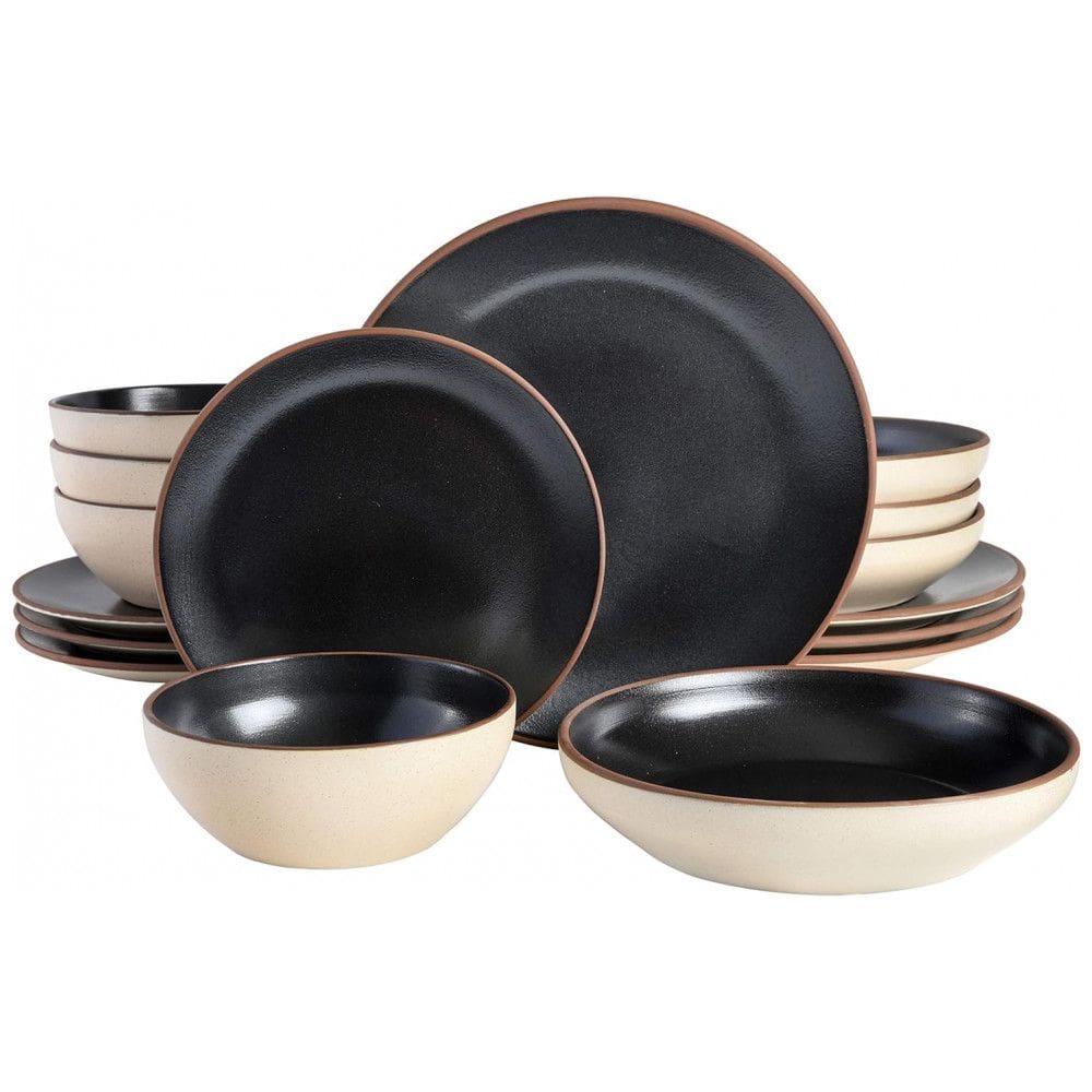 Aparelho de Jantar Clássico com 16 Peças em Cerâmica Serve 4 Pessoas, Gibson Elite Contempo, Preto
