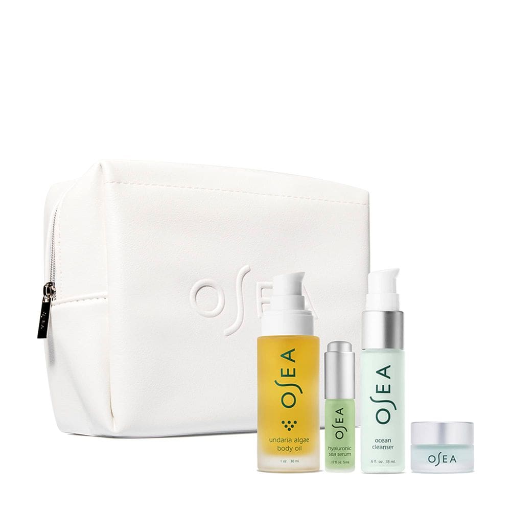 Conjunto de cuidados com a pele OSEA Bestsellers Discovery com óleo corporal e bolsa