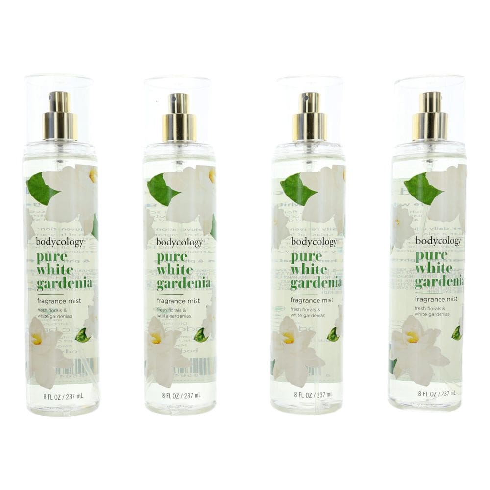 Fragrance Mist Bodycology Pure White Gardenia 240 ml para mulheres, pacote com 4