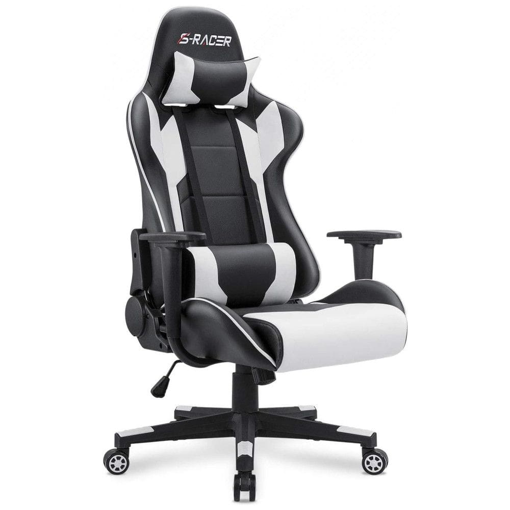 Homall Cadeira de Escritório Gamer Giratória Ajustável Ergonômica com Apoio, Branca