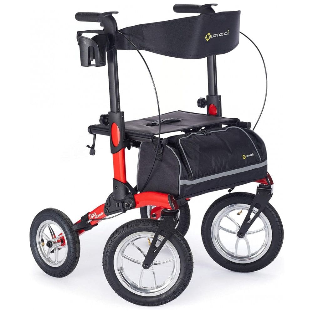 Andador para Idosos e Adultos com 4 Rodas e Assento, até 136 Quilos, COMODITÀ, Vermelho