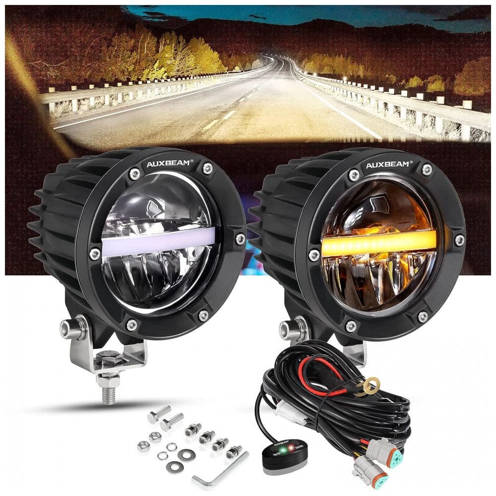 Farol de Milha LED Off Road com 11000 Lúmens e Luz Branca e Âmbar IP68 9V 32V, 110W, 2Un, Auxbeam, Preto