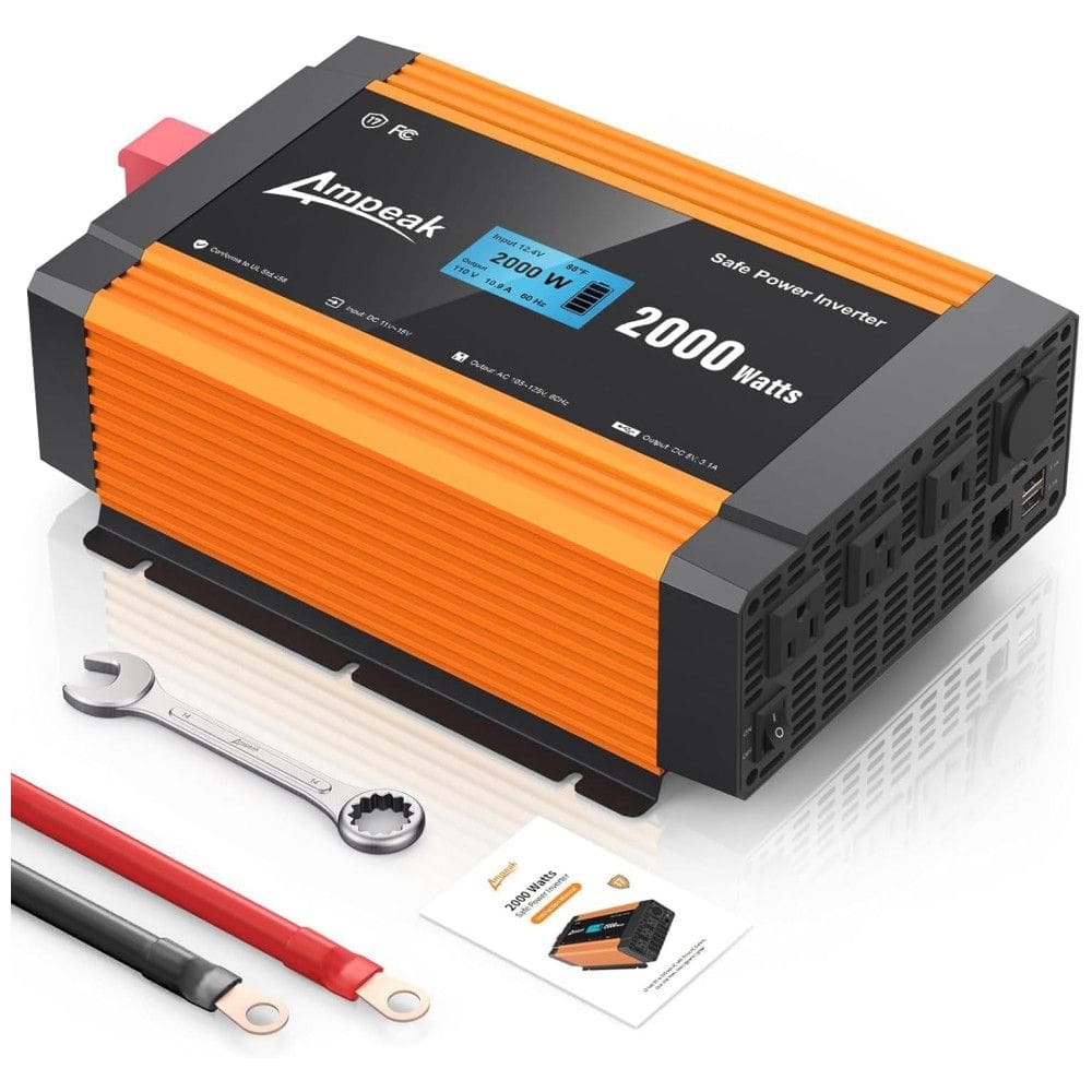 Inversor Veicular 2000W 12V DC para AC 3 Tomadas, USB, 110v, AMPEAK 8542130508, Laranja