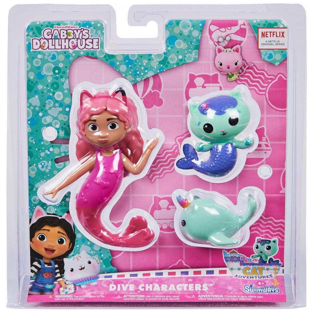 Kit de Mergulho para Piscina SwimWays Gabbys Dollhouse Dive Characters 3Pack - Brinquedos de Água e Acessórios para Festas na Piscina