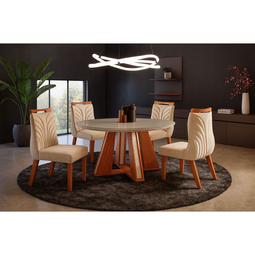 Sala de Jantar Redonda Vidro e 4 Cadeiras  - Havana - LJ