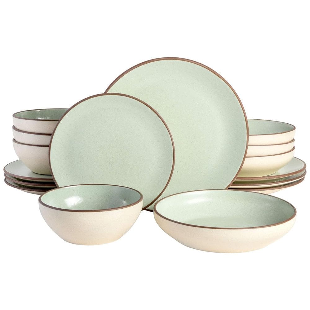 Aparelho de Jantar Clássico com 16 Peças em Cerâmica Serve 4 Pessoas, Gibson Elite Contempo, Verde