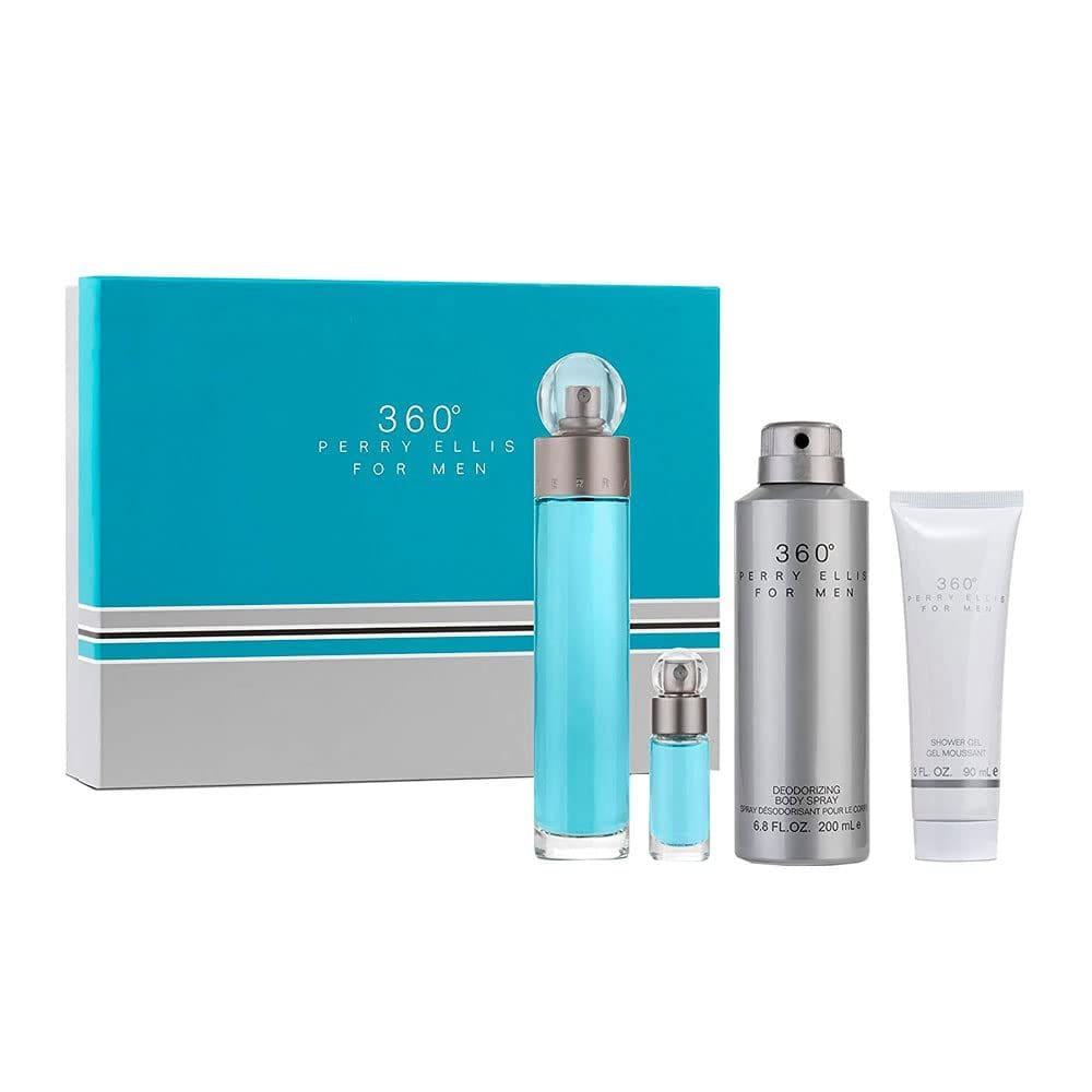 Conjunto de 4 peças de perfume Perry Ellis 360 para homens (100 ml EDT)