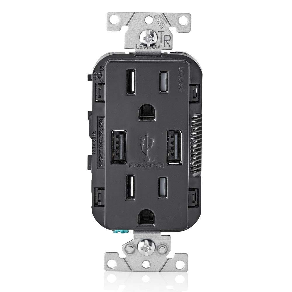 Carregador USB Leviton T5632-E tipo A com saída 15A 3.6A preto