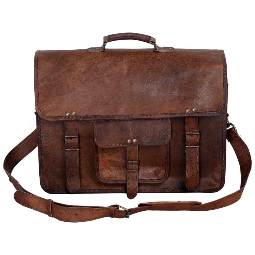 KPL Bolsa, Pasta de Couro de Flor Integral para Laptop Masculina, KOMALS PASSION LEATHER AJ UJIA S84U, Marrom