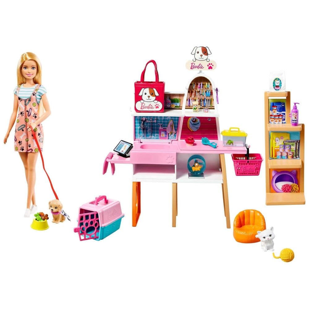 Boneca Barbie Pet Boutique com 4 Animais de Estimação, Recurso de Mudança de Cor e 20 Acessórios Temáticos