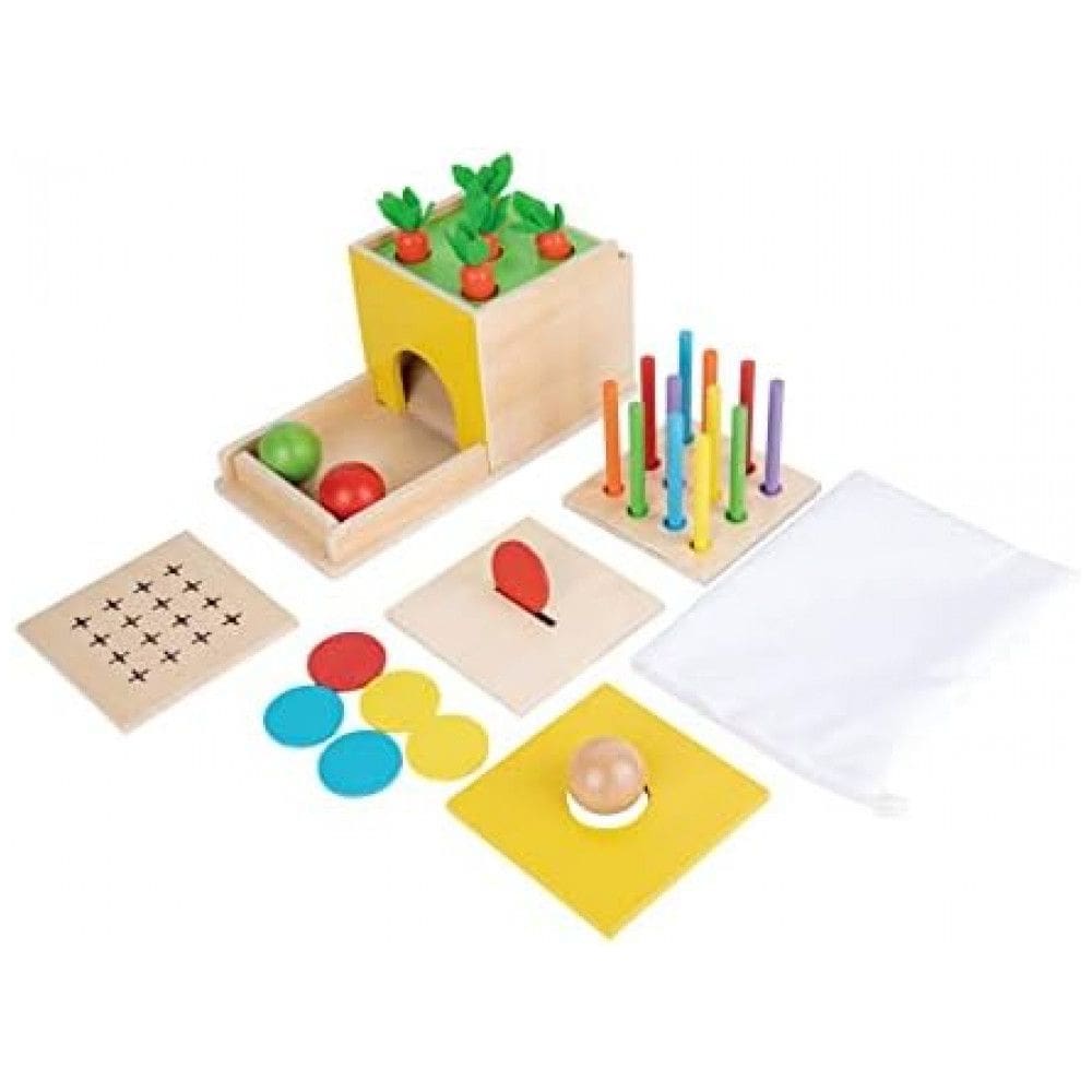 Brinquedo Montessori Caixa 5 em 1 com Atividades Sensoriais, 6 a 24 Meses, Adena Montessori
