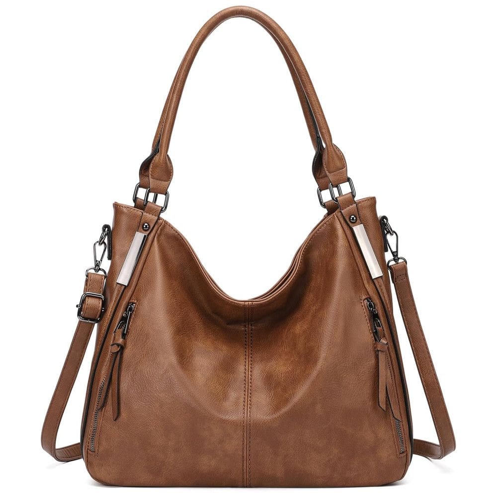 Bolsa de Ombro Feminina de Couro Sintético com Alça Superior, KL928, Marrom Claro