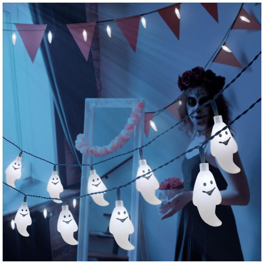 Luzes de Decoração de Halloween Solar 30 LED 6 Metros com 8 Modos, 2 Un, Fantasma