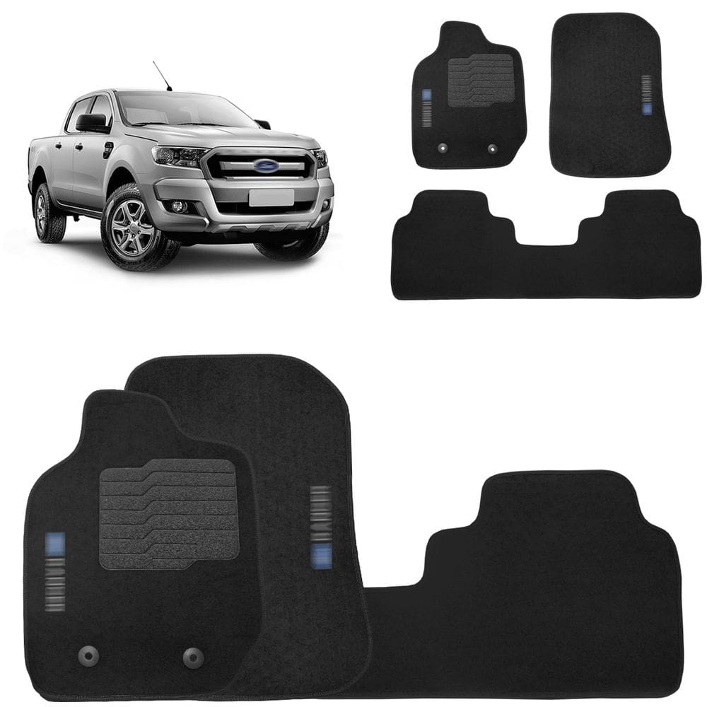 Jogo de Tapete Carpete Ranger 2013 a 2023 Preto Fixação Orig