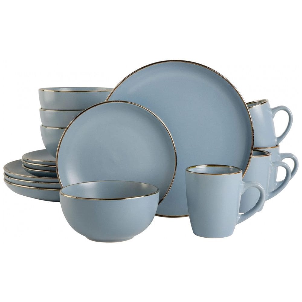 Aparelho de Jantar com 16 Peças em Cerâmica Stoneware Serve 4 Pessoas, Gibson Home Rockaway, Azul