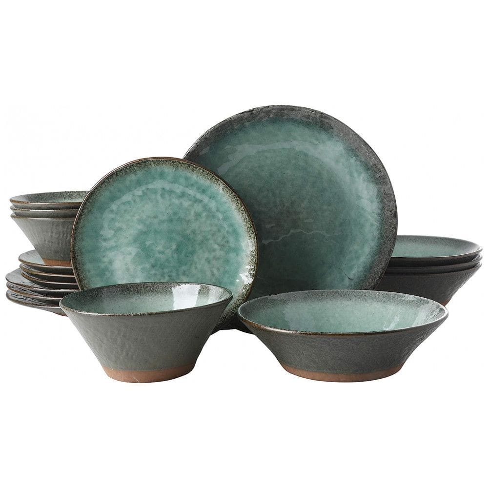 Aparelho de Jantar com 16 Peças em Cerâmica Serve 4 Pessoas, Gibson Elite Green, Cinza Claro