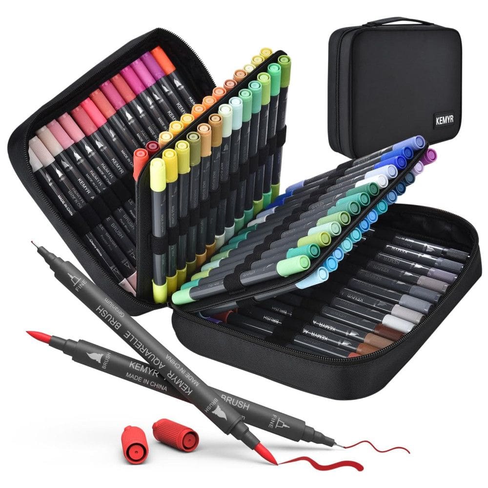 Conjunto de Canetas Artisticas 80 Cores com Ponta Fina e Ponta de Pincel para Crianças e Adultos, KEMYR
