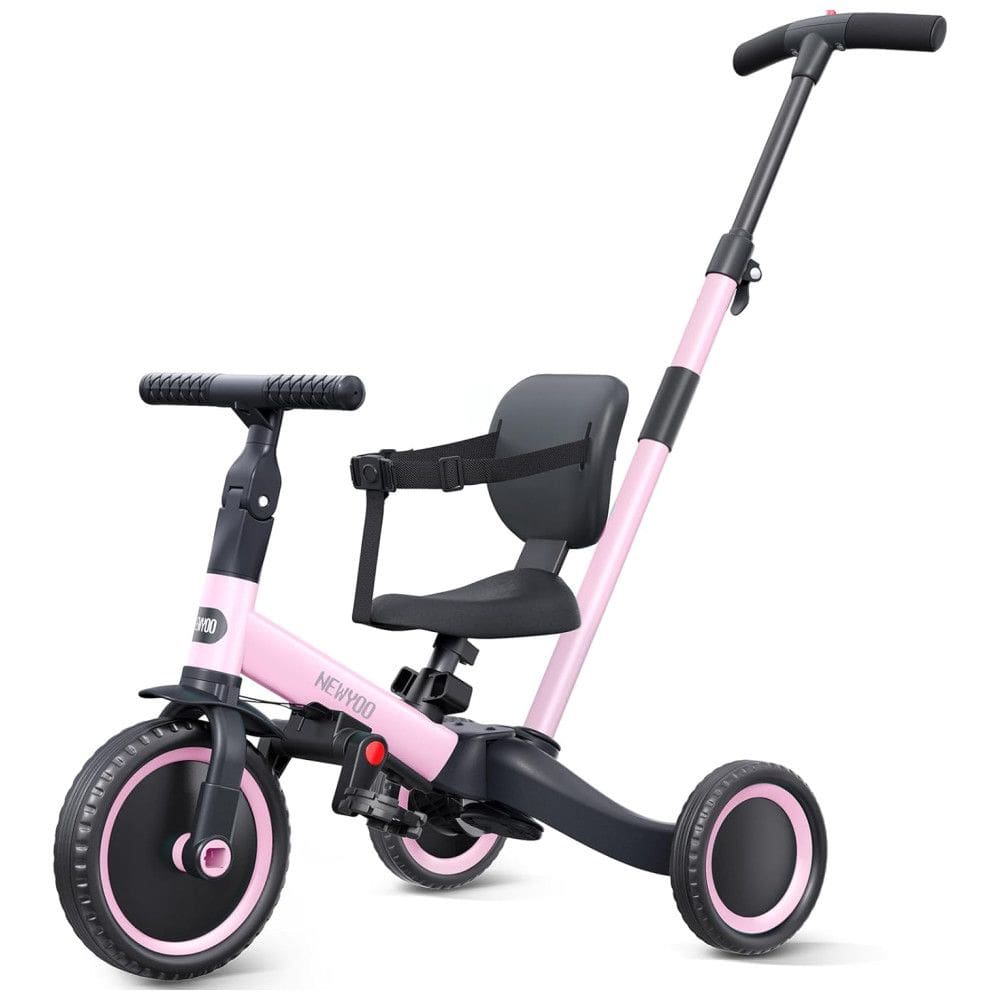 Triciclo Infantil 5 em 1 com Alça de Direção dos Pais, Encosto e Cinto de Segurança para Crianças de 1 a 3 Anos, Newyoo, Rosa