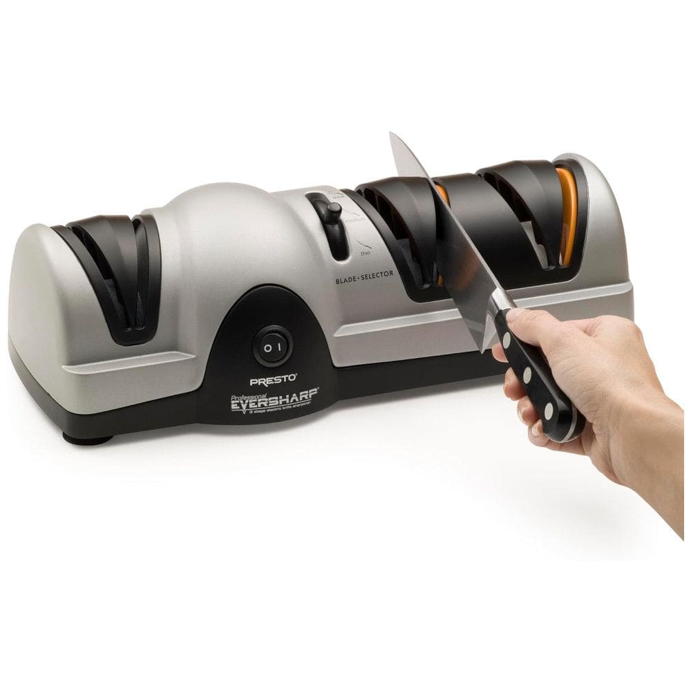 Afiador Elétrico de Facas Profissional com 3 Níveis, 110v, PRESTO 08810, Cinza