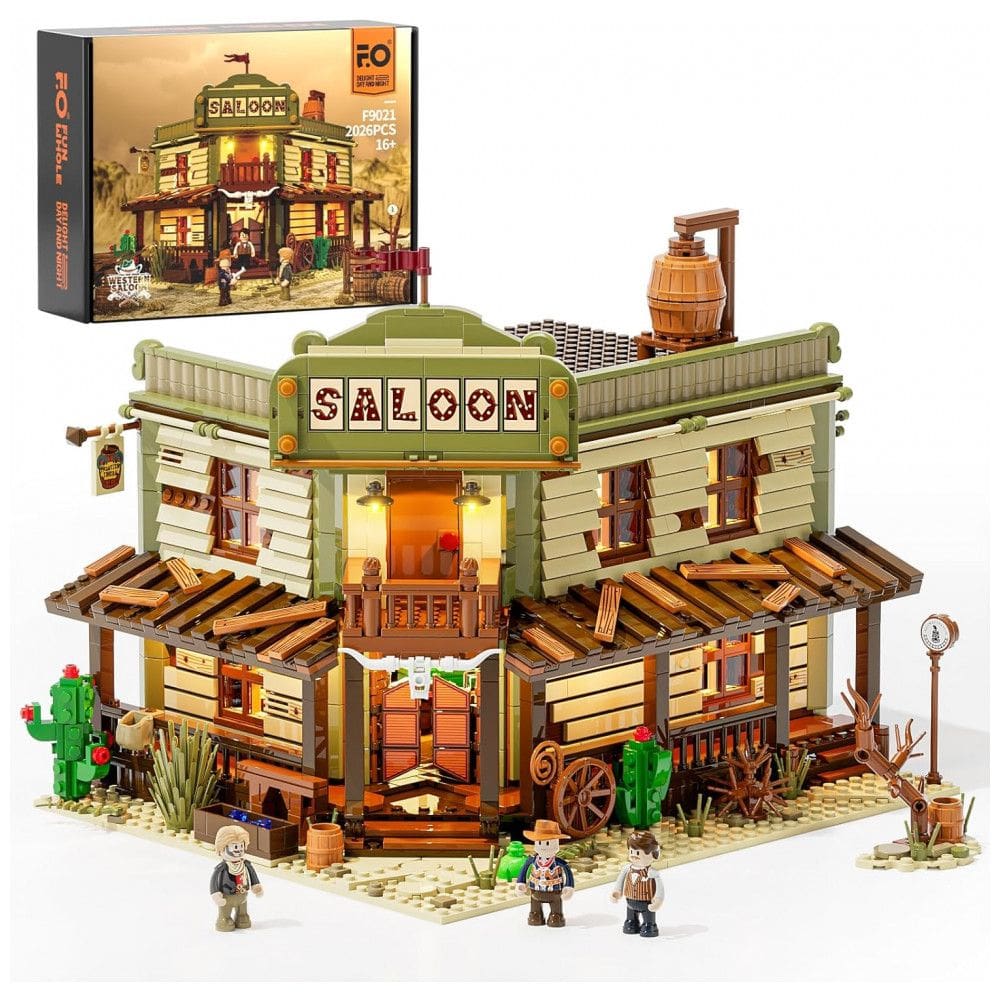 Kit de Construção Bar Western Saloon The Old West Saloon com Luz LED e 2026 Peças, FUNWHOLE, Verde