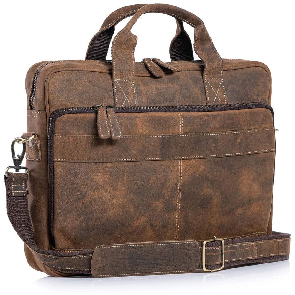 Bolsa Mensageiro de Couro para Laptop Unissex, KOMALC, Marrom