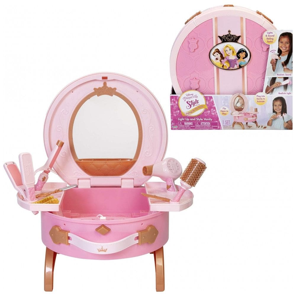 Maleta Penteadeira Salão de Beleza com Sons Realistas para Princesas da Disney, Rosa
