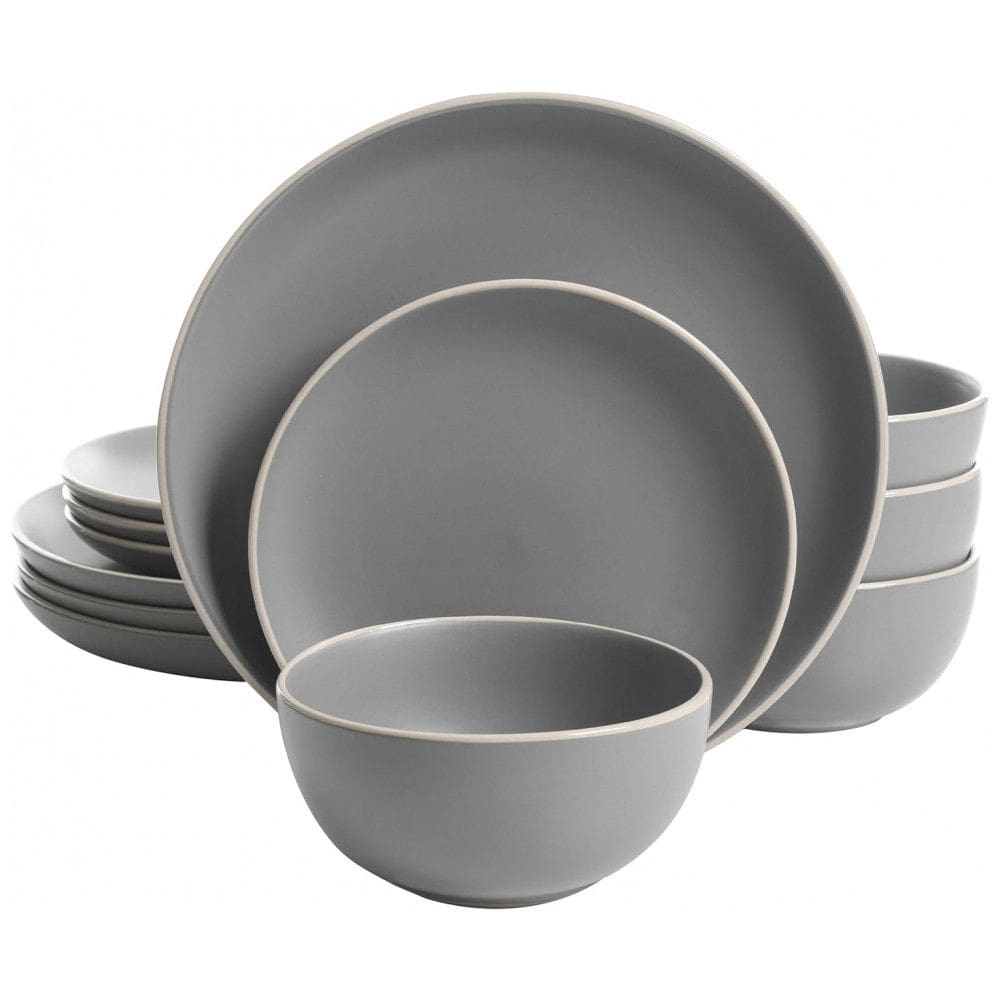 Aparelho de Jantar com 12 Peças em Cerâmica Serve 4 Pessoas, Gibson Home Rockaway, Cinza Matte