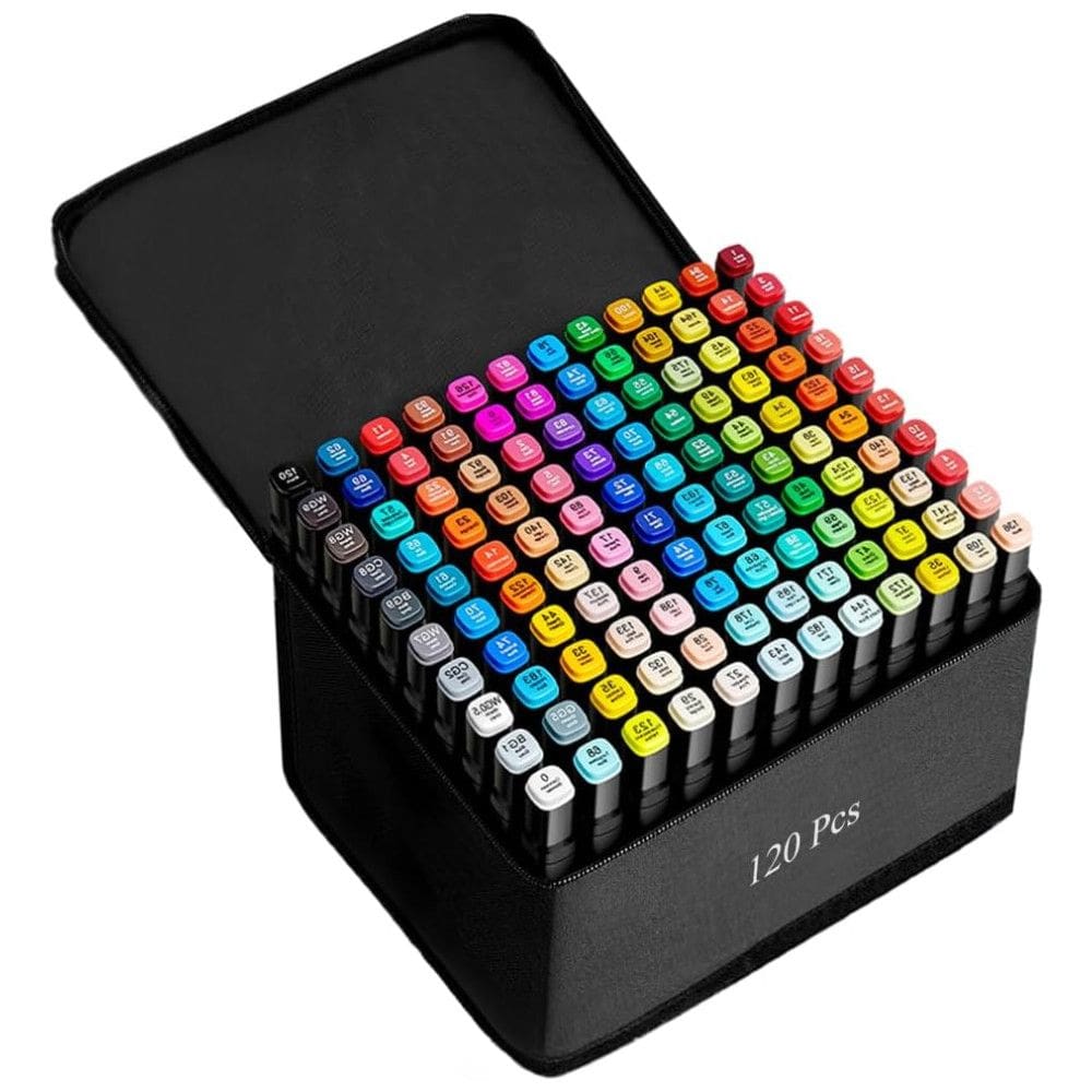 Conjunto de Canetas Artisticas 120 Cores á Base de Álcool e Ponta Dupla Perfeito para Crianças, Estudantes e Adultos, ZECHOMA