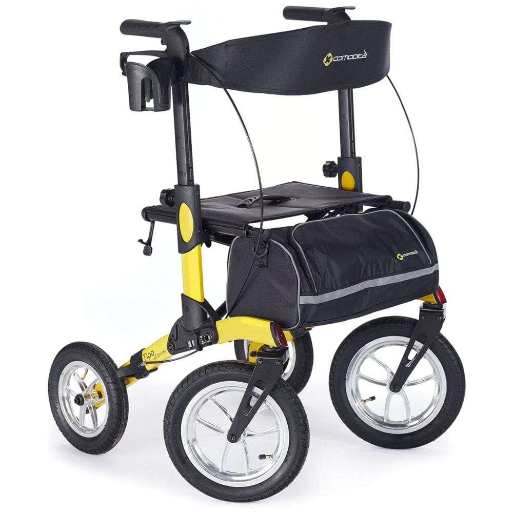 Andador para Idoso Dobrável até 136kg com Assento Extra Largo e Freios para Adultos e Idosos, COMODITÀ, Amarelo