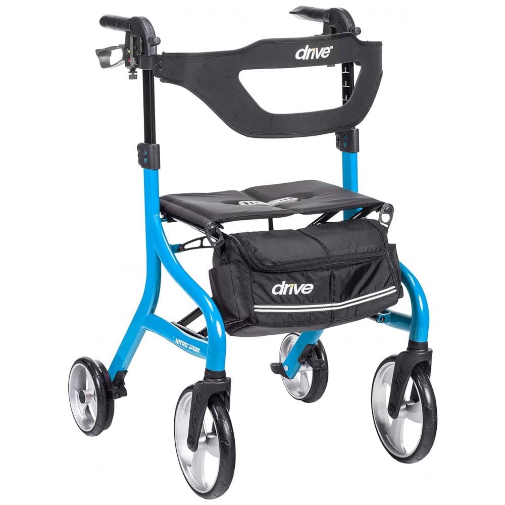Andador para Idoso Dobrável até 160kg com Assento, Leve e Rodas Grandes, Drive Medical Alto, Azul
