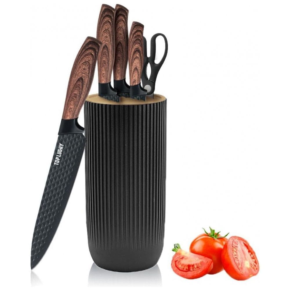 Conjunto de Facas com Bloco de Bancada e Cabo Ergonômico, 6 Peças, Wiztoynia, Preto