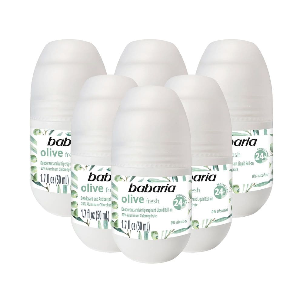 Desodorante Roll-On Babaria, azeite de oliva, antitranspirante, pacote com 6 unidades