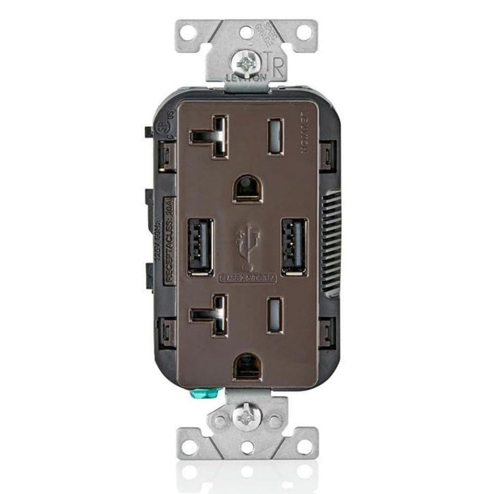 Carregador USB embutido na parede Leviton tipo A com saída 20A T5832-B preto