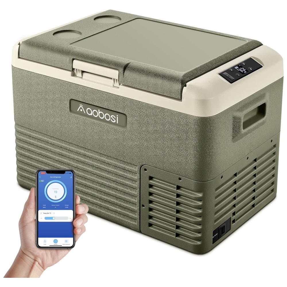 Geladeira Portátil 30L com Controle Via APP 2 24V DC 110 240V AC AAOBOSI, Verde