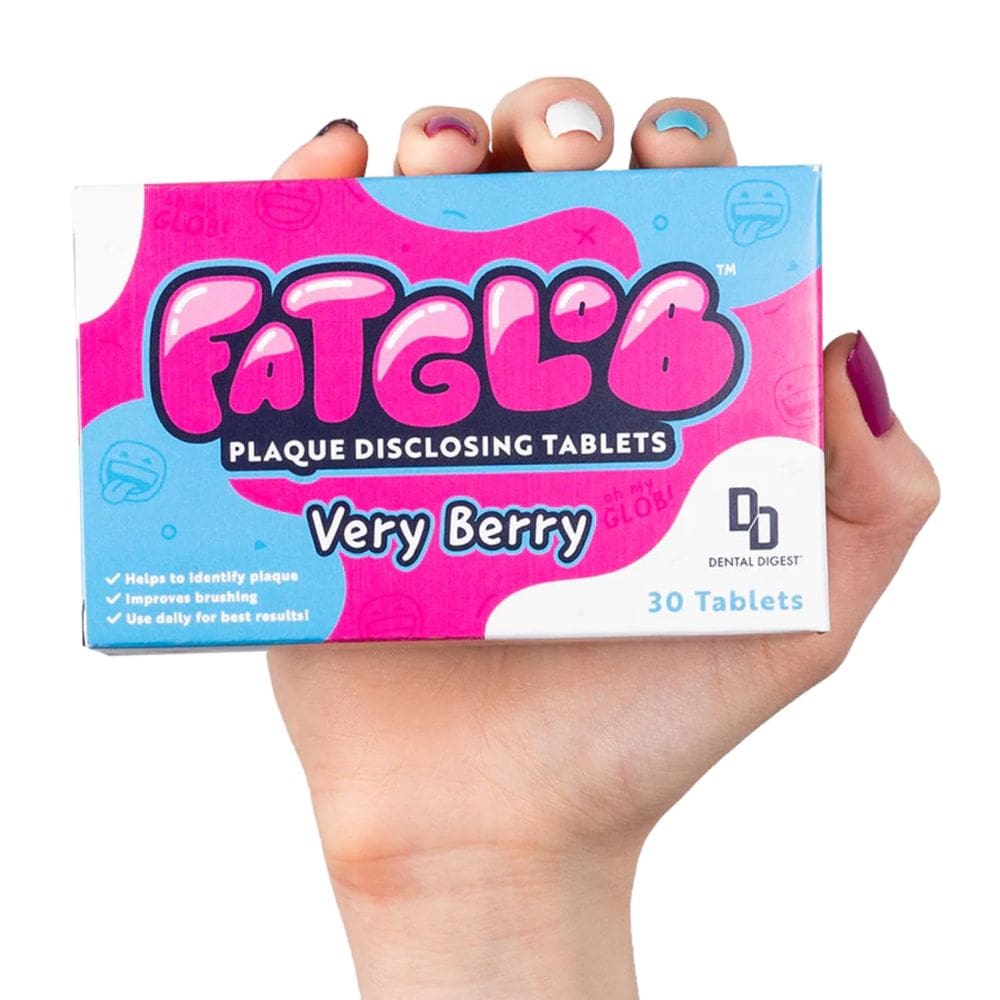 Divulgação de comprimidos Fat Glob Plaque para dentes com sabor de 30 frutos silvestres