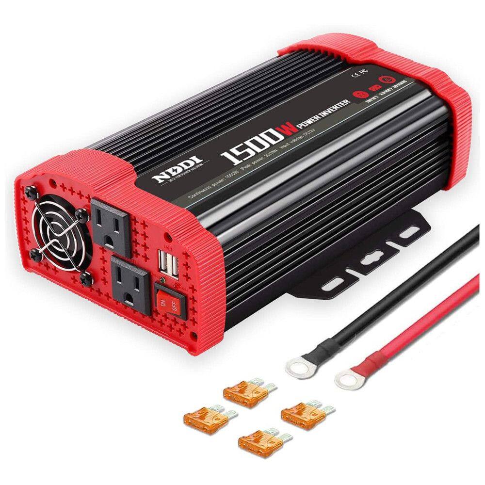 Inversor de Potência 1500W 12V Para AC 2 Tomadas, USB, 110v, NDDI, Vermelho