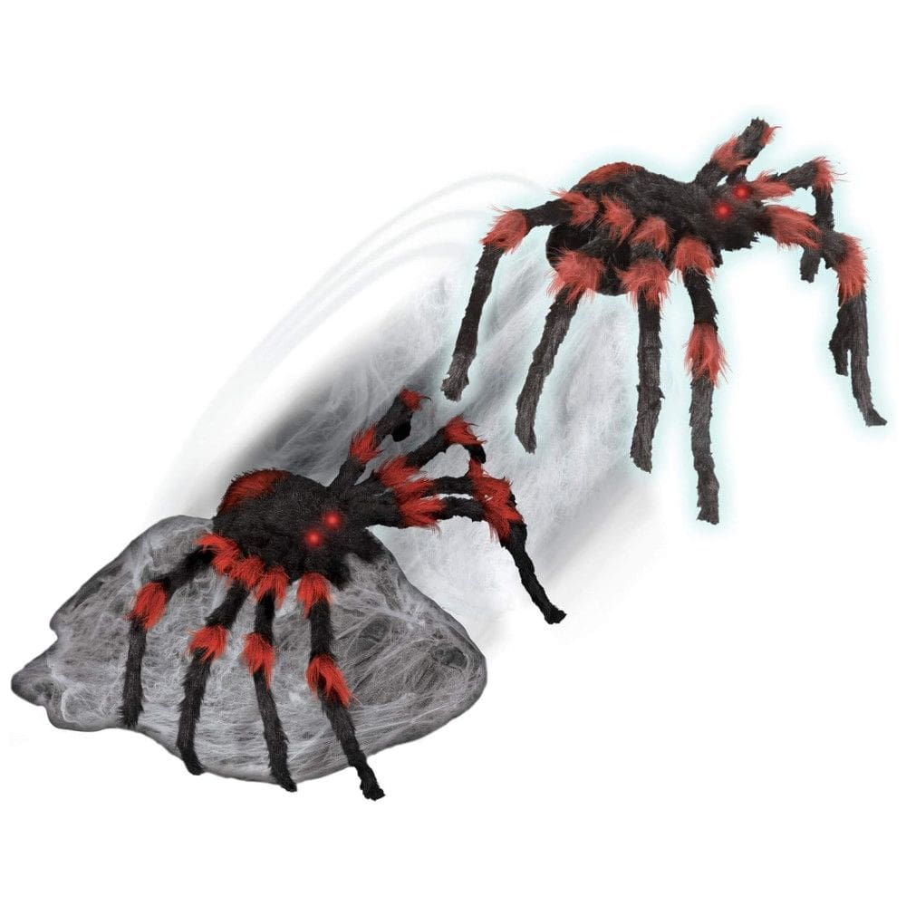 Aranha Animatrônica com Luzes e Movimento para Decoração de Halloween, Preta e Vermelha