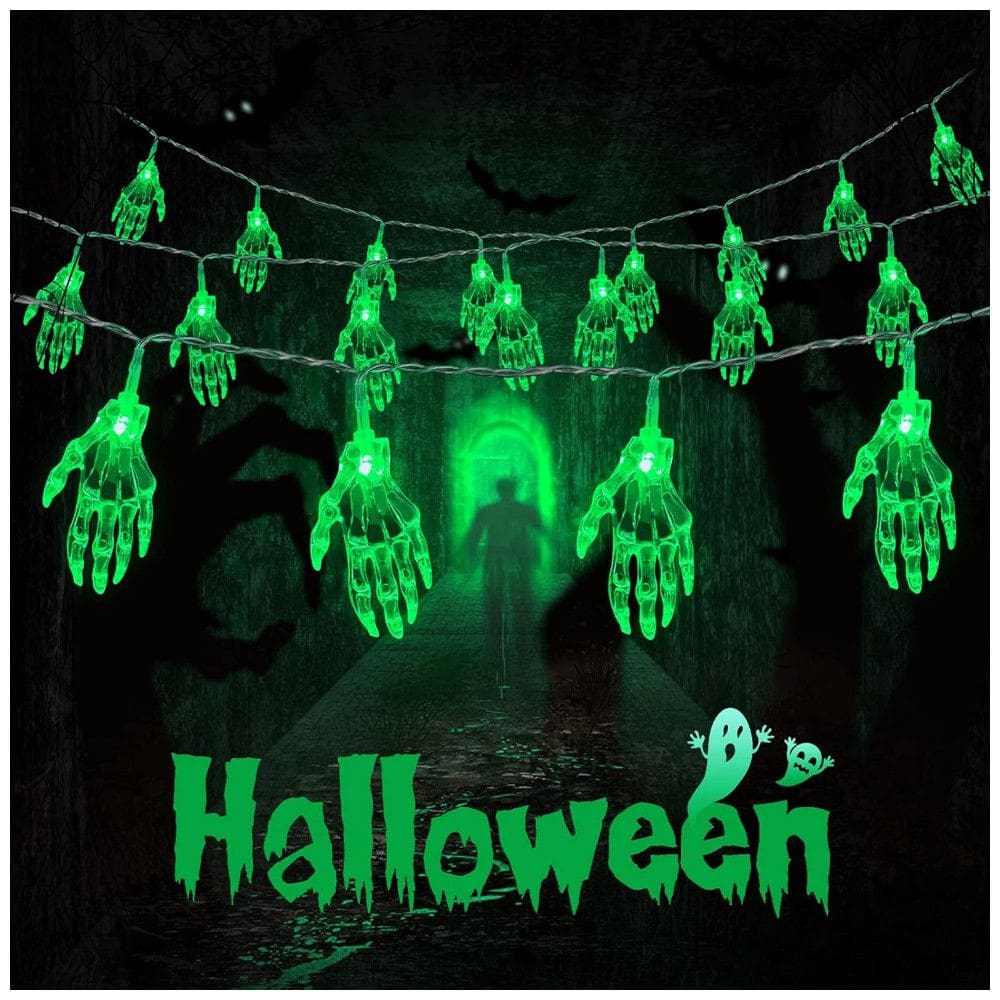 Pisca Pisca Mão de Esqueleto 30 LEDS 4 Metros para Decoração de Halloween, Verde