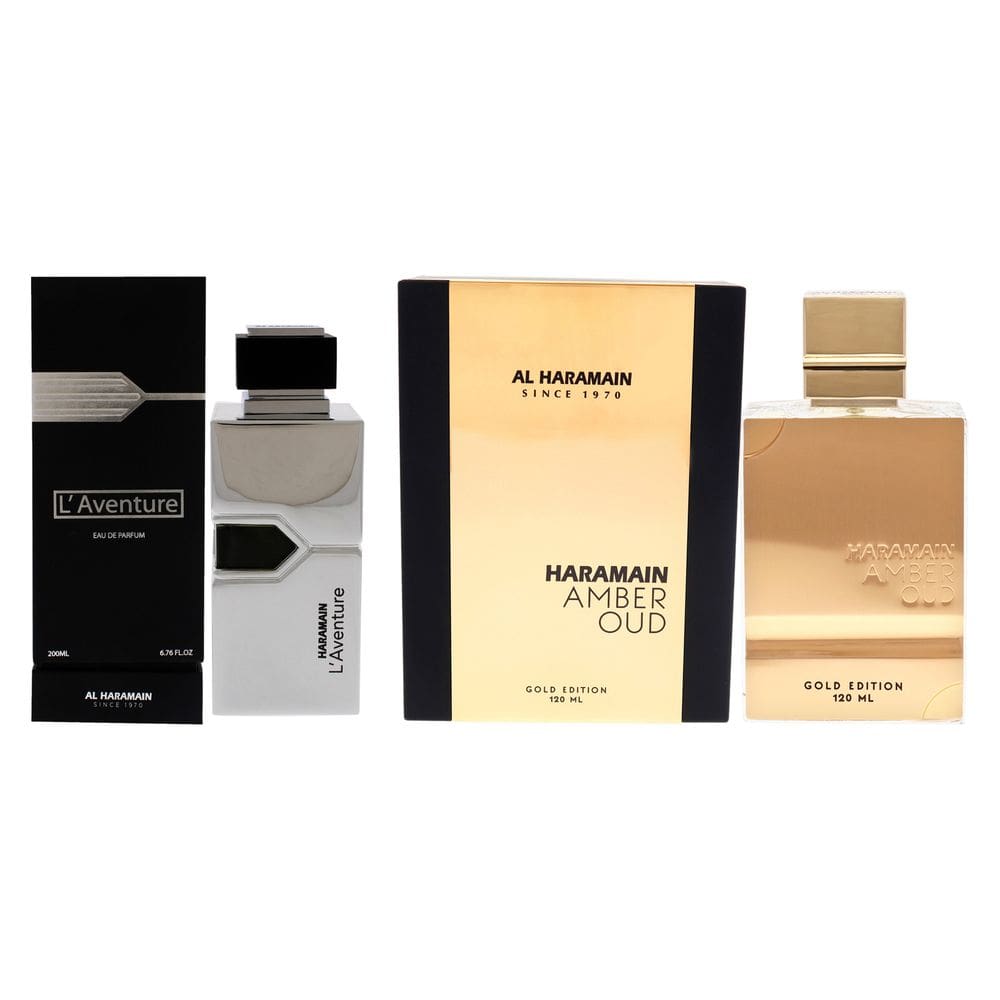 Kit de 2 peças Perfume Al Haramain Amber Oud and LaVenture para homens