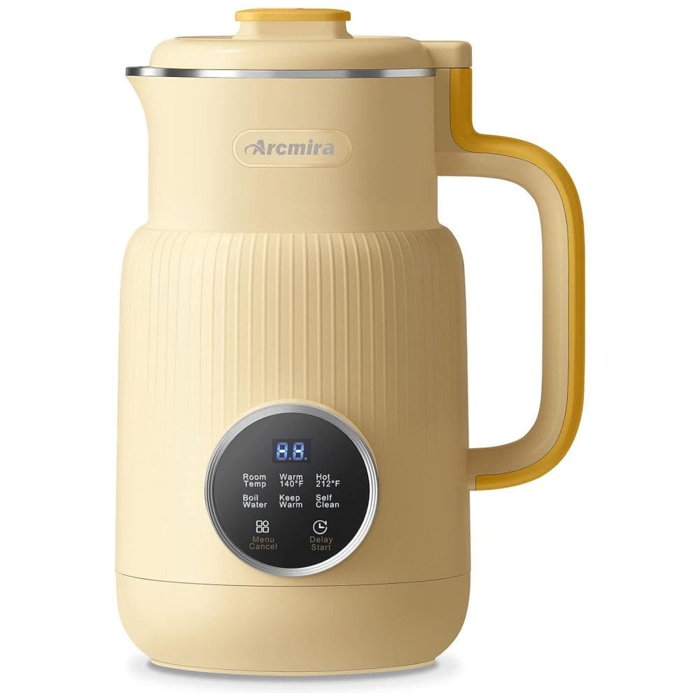 Máquina de Leite Vegetal Automática 600mL com Tela de LED e Acessórios, Arcmira, Amarela