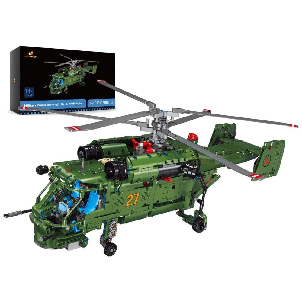 Kit de Construção Helicóptero Militar Ka27 com 1800 Peças, JMBricklayer, Verde