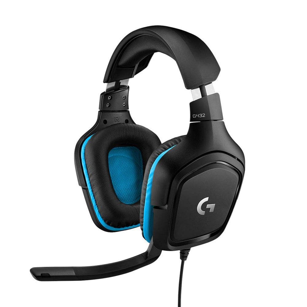 Fone de ouvido para jogos Logitech G432 Wired 7.1 Surround Sound preto/azul