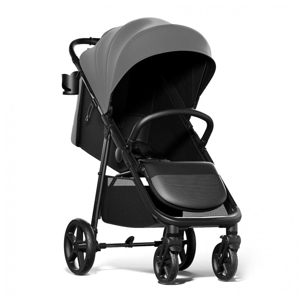Carrinho de Bebê para Passeio com Assento Espaçoso, Modo Plano, Dossel Grande UPF 50 e Dobrável Compacto, Mompush, Cinza