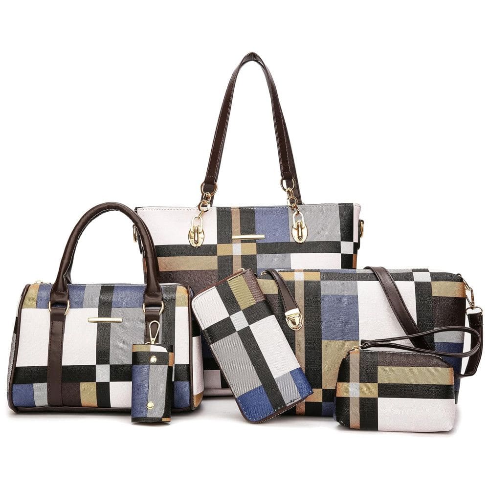 2E youth Conjunto de Bolsas Femininas de Couro Sintético, 6 Unidades, Azul