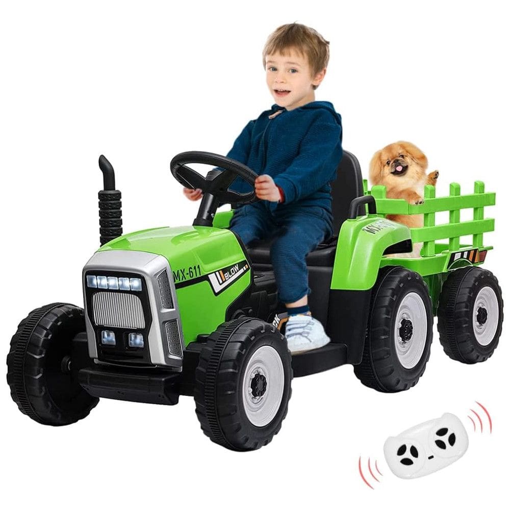 Trator Elétrico Infantil com Reboque, Controle Remoto e Faróis de LED, 12V, PALBY`S, Verde