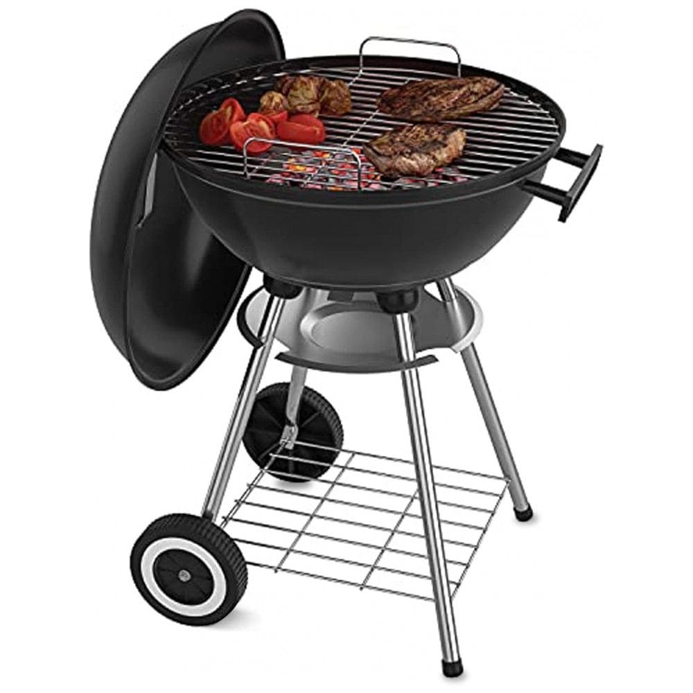 Churrasqueira a Carvão com Rodas e Tampa para Camping, Papapacks, Preta
