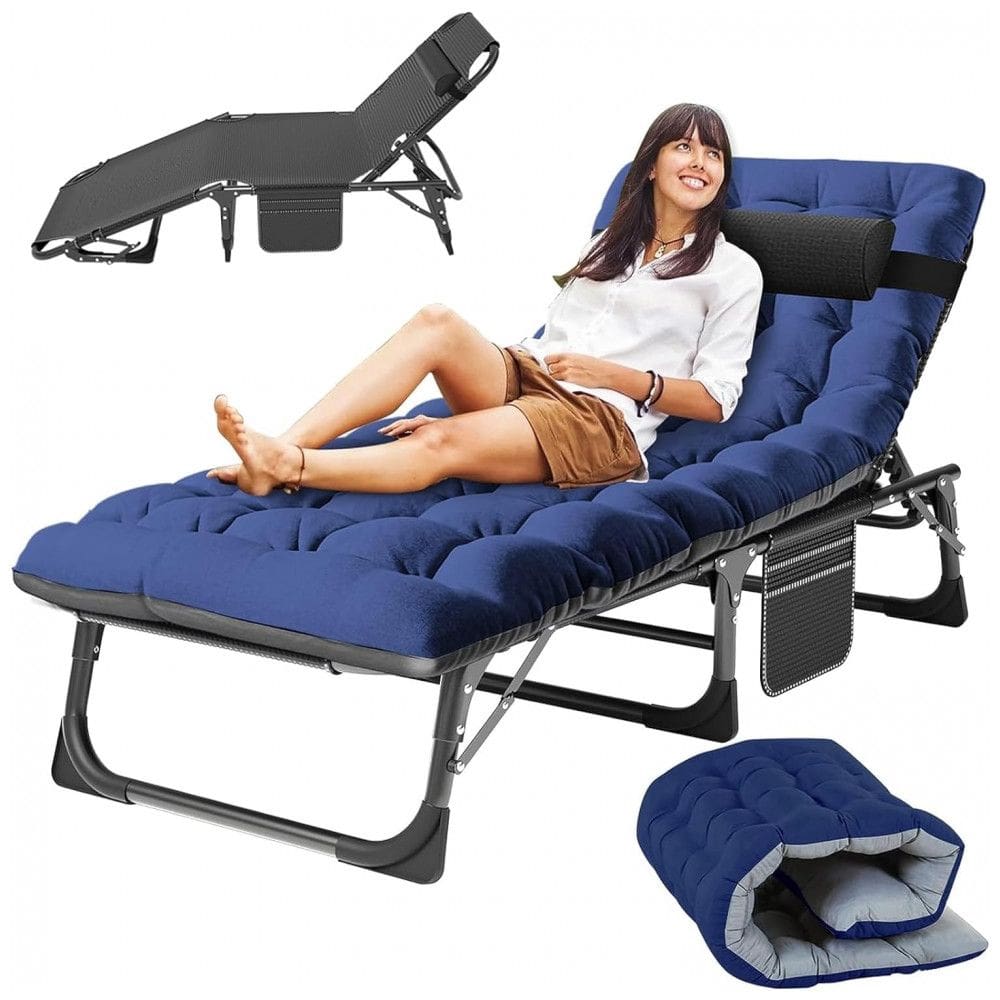 Espreguiçadeira Dobrável Portátil com 5 Posições, para Jardim, Gramado ou Piscina, Slsy, Azul