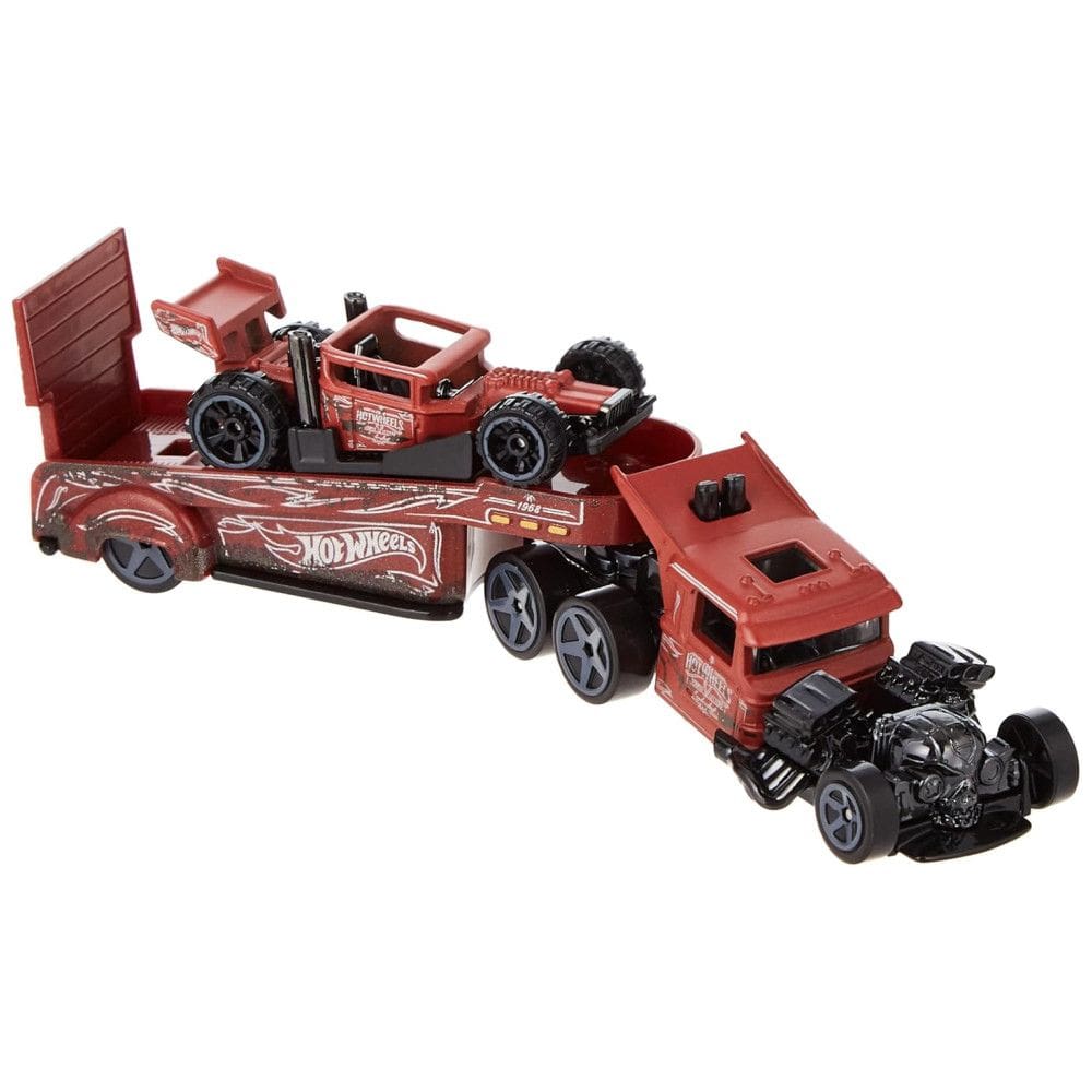 Caminhão Hot Wheels Super Rigs com Carro de Corrida em escala 1:64 e Estilo de Transportador, Mattel.