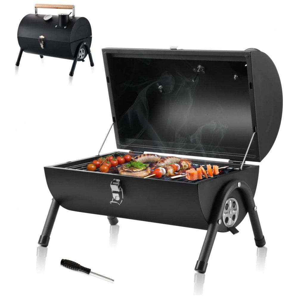 Churrasqueira a Carvão Dobrável com Termômetro e Chave de Fenda para até 4 Pessoas, HaSteeL, Preta